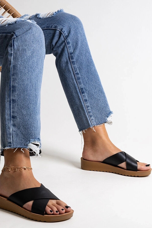 Sandali con zeppa neri in pelle ecko...