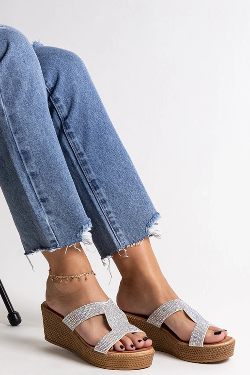 Sandali con zeppa in argento con...