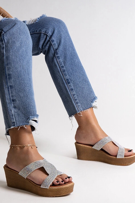 Sandali con zeppa in argento con...