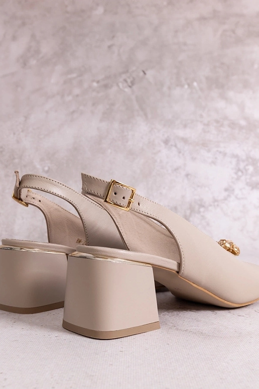 Sandali beige con tacco a colonna in...