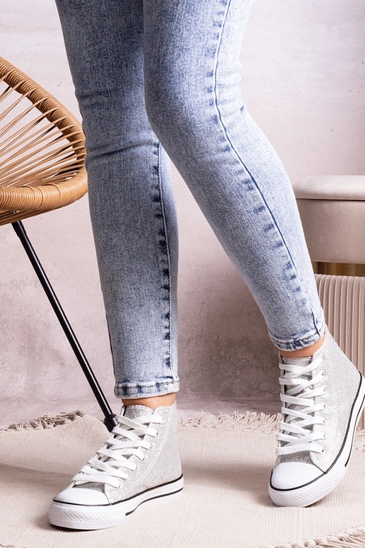Sneakers alte argentate in rete...