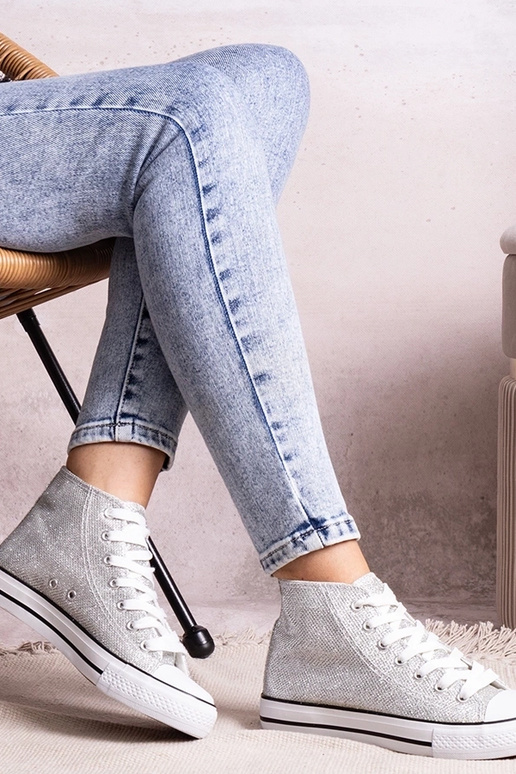Sneakers alte argentate in rete...