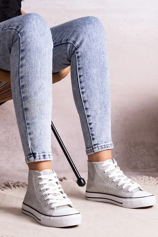 Sneakers alte argentate in rete...