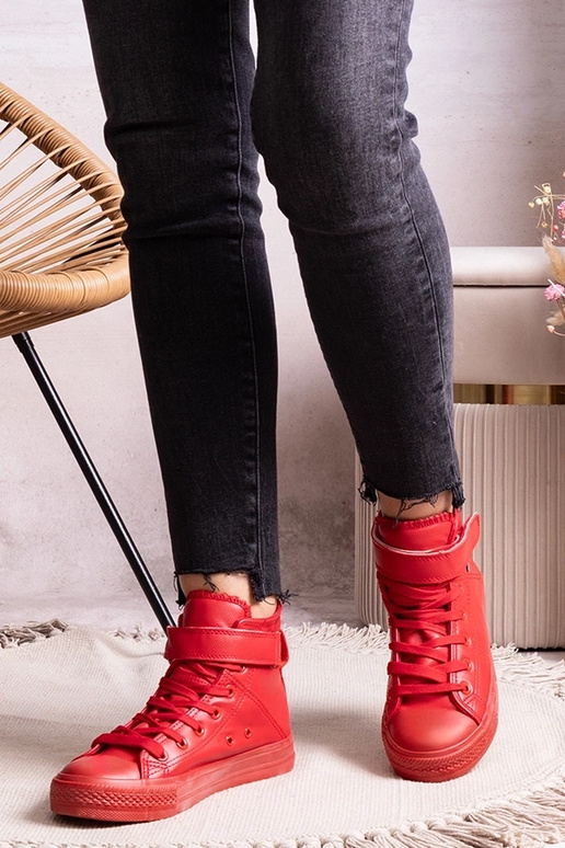 Scarpe sportive alte rosse in pelle...