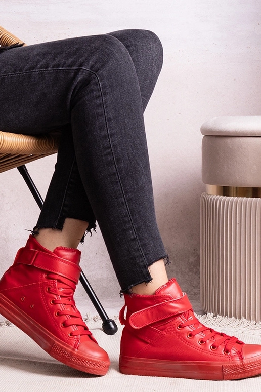 Scarpe sportive alte rosse in pelle...