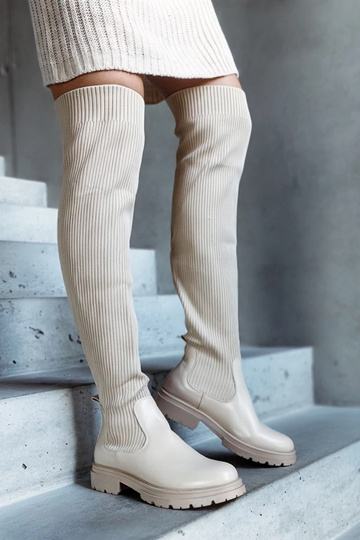 Stivali lunghi beige con gambale elastico Daryla