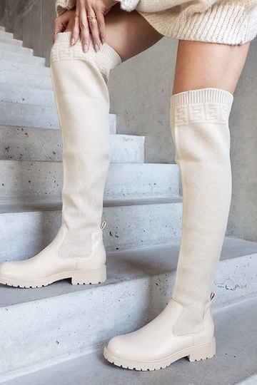 Stivali lunghi beige con gambale elastico Juanra 2