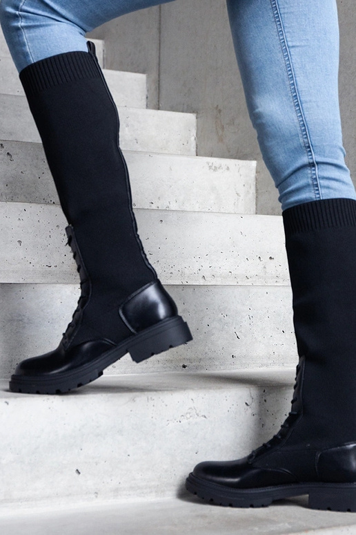 Stivali slip-on neri con tomaia in... Stivali slip-on neri con tomaia in...