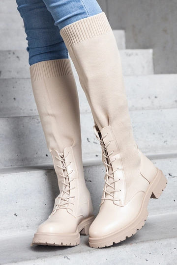 Stivaletti slip-on beige con tomaia in tessuto flessibile Luana