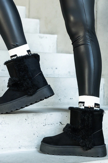 Stivali da neve in eco-suede nero con plateau decorato con pelliccia Peters
