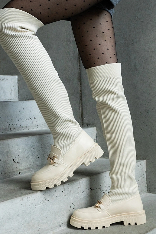 Stivali beige chiaro con tomaia...