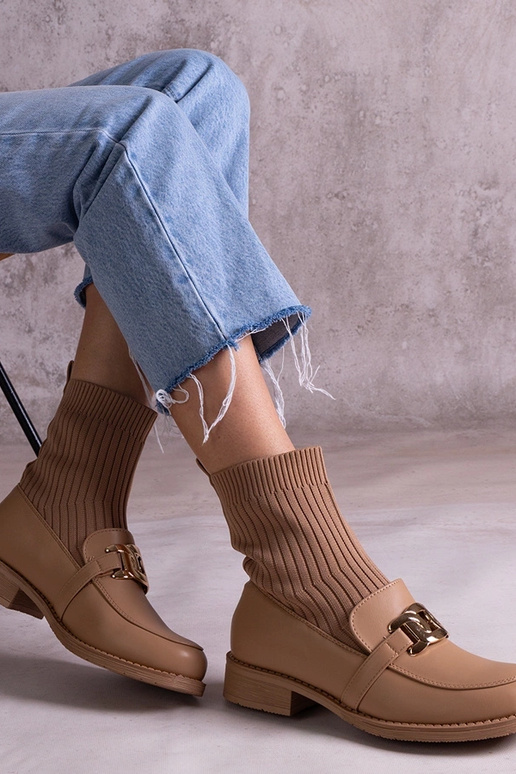 Stivaletti beige scuro con tomaia in...