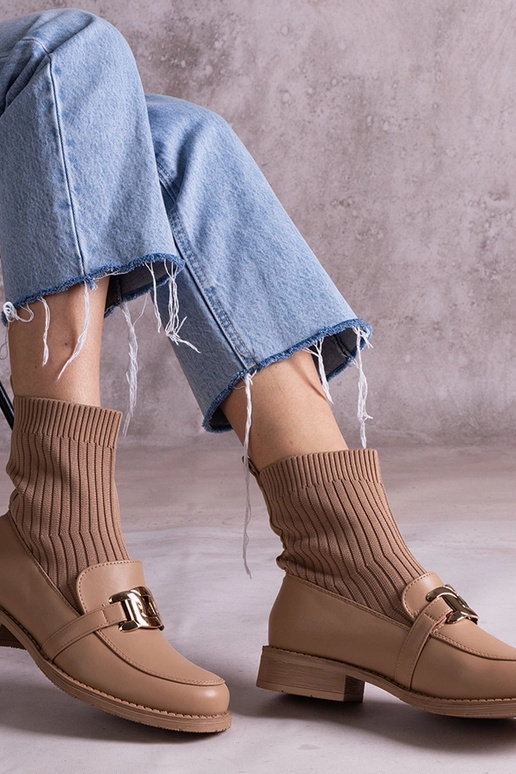 Stivaletti beige scuro con tomaia in...