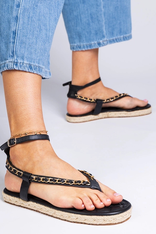 Sandali neri decorati con catena Varieur