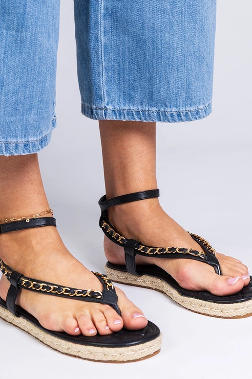 Sandali neri decorati con catena Varieur