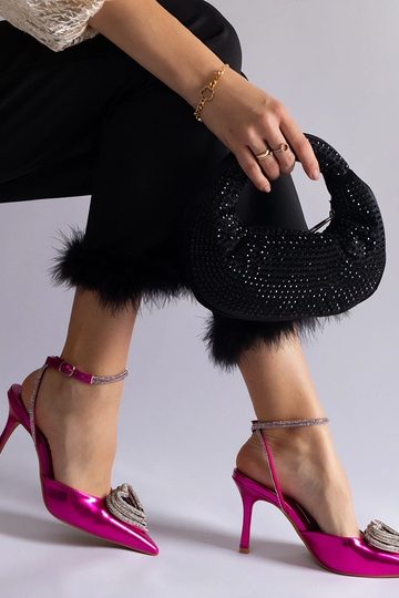 Décolleté rosa con punta aperta decorate con zirconi Isoda 2