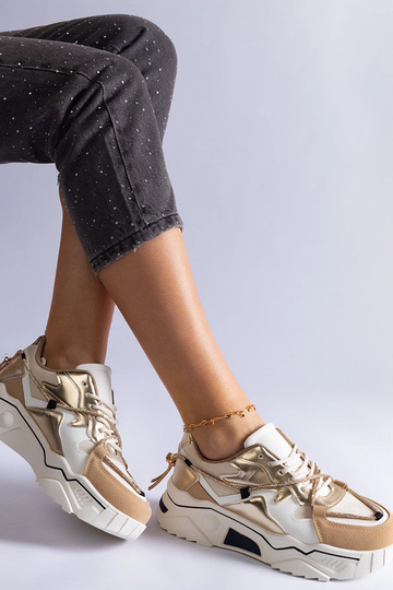 Sneakers beige decorate con cordino in zircone Valdez