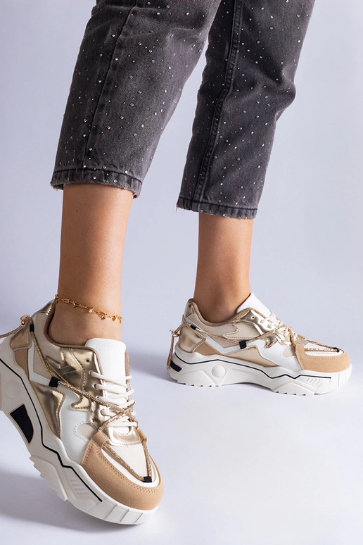 Sneakers beige decorate con cordino...