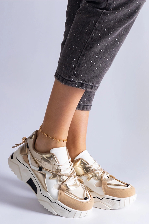 Sneakers beige decorate con cordino...