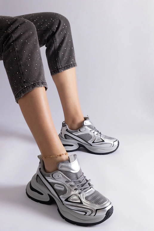 Sneakers argentate con suola Adom...