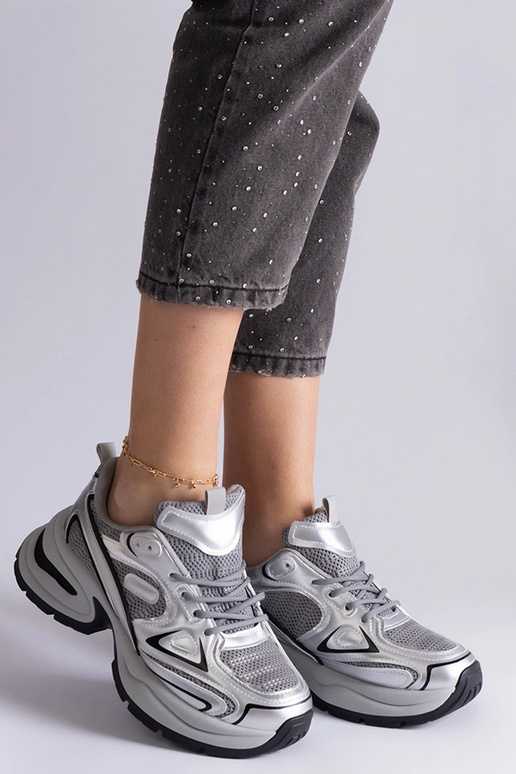 Sneakers argentate con suola Adom...