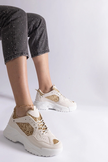 Sneakers donna beige con inserti glitter Caraballo