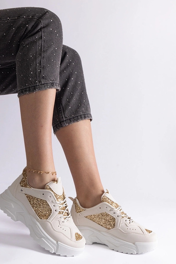 Sneakers donna beige con inserti glitter Caraballo 2