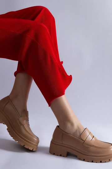 Mocassini beige scuro in ecopelle Fiorenza 2