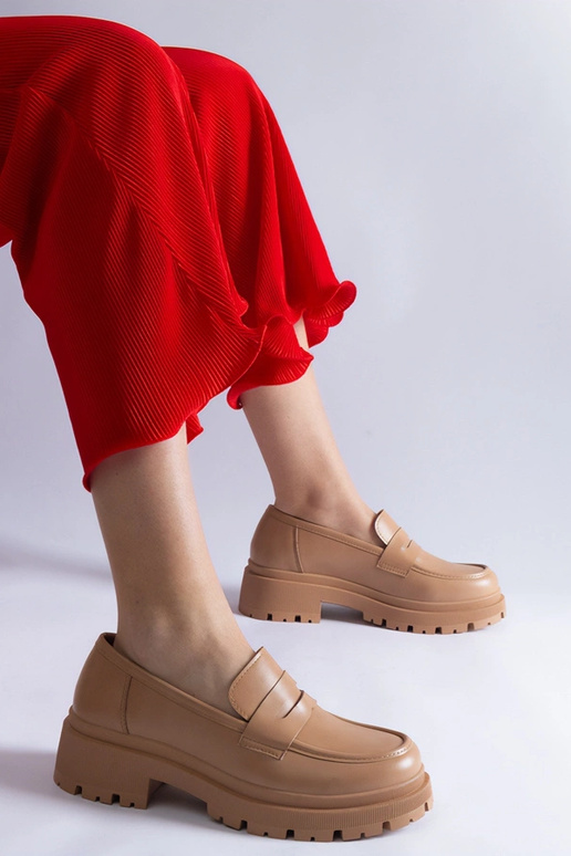 Mocassini beige scuro in ecopelle...