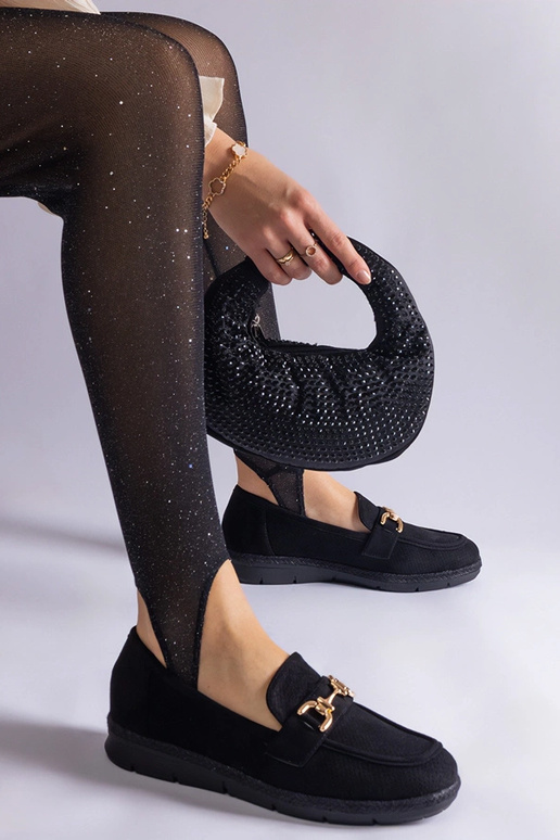 Mocassini femminili neri traforati in...