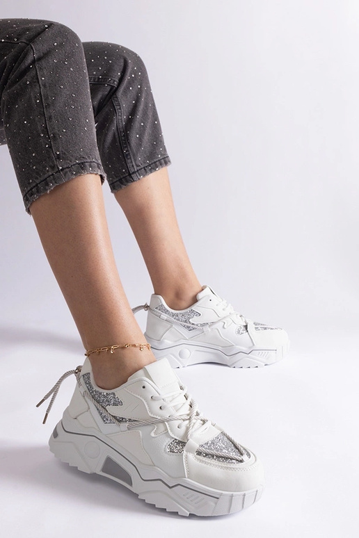 Sneakers da donna bianche con glitter...