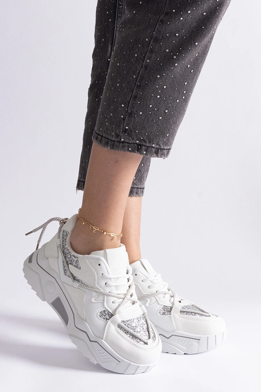 Sneakers da donna bianche con glitter...