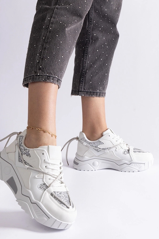Sneakers da donna bianche con glitter...