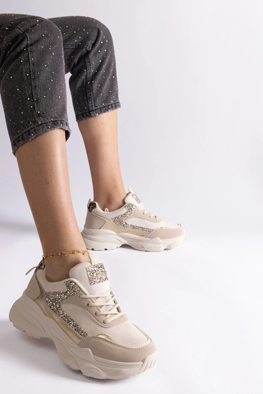 Sneakers beige con inserti glitter...