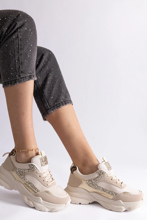 Sneakers beige con inserti glitter...