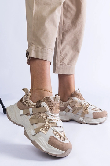 Sneakers beige con inserti oro Candra 2