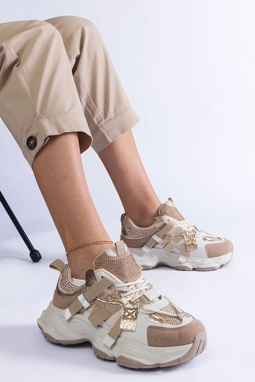 Sneakers beige con inserti oro Candra