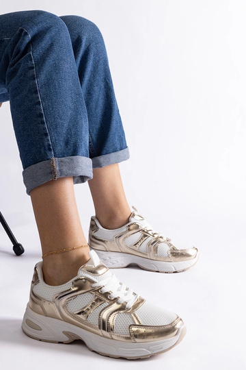 Sneakers sportive Ena bianche e oro 2