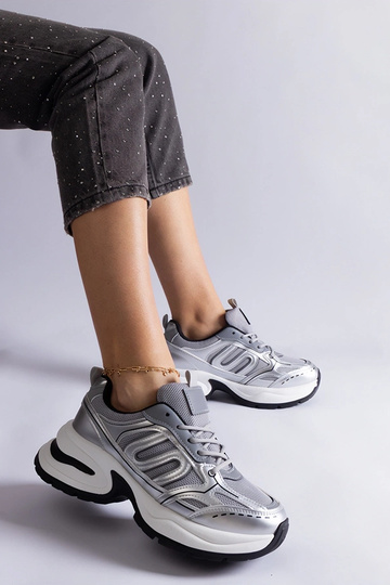 Gemre Scarpe sportive da donna in argento con suola spessa, comode sneakers in tessuto Garza