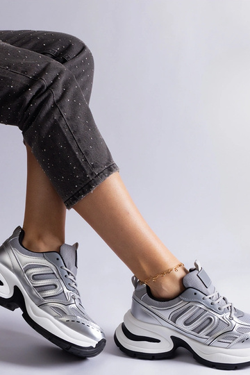 Gemre Scarpe sportive da donna in argento con suola spessa, comode sneakers in tessuto Garza 2