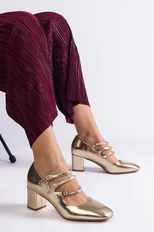 Décolleté dorate con tacco a blocco e...