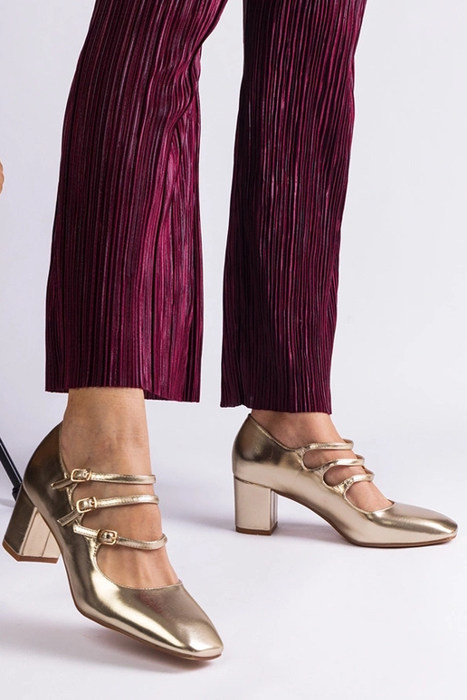 Décolleté dorate con tacco a blocco e...