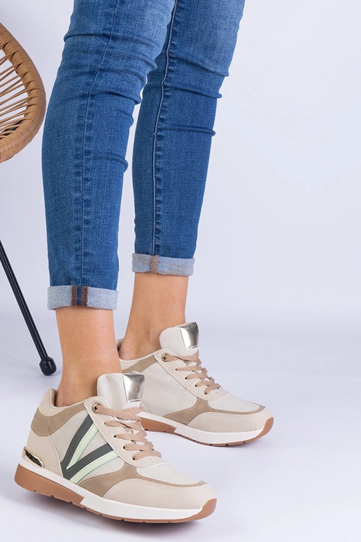 Sneakers beige da donna con zeppa...