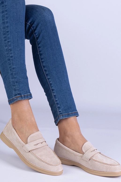 Mocassini classici beige traforati in...