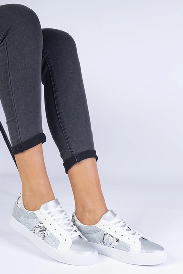 Sneakers da donna in argento con motivo animalier decorato con glitter Walorin