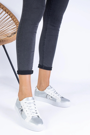 Sneakers da donna in argento con motivo animalier decorato con glitter Walorin 2