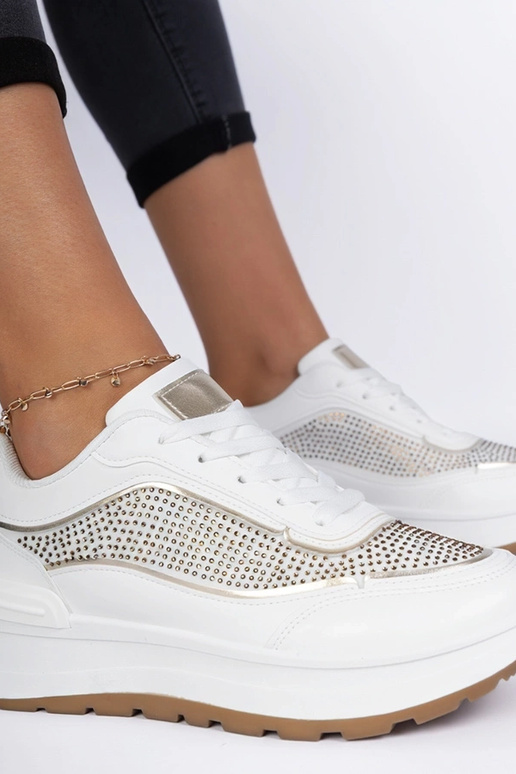 Sneakers bianche da donna con zirconi...