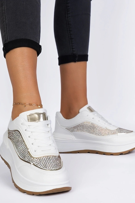 Sneakers bianche da donna con zirconi...