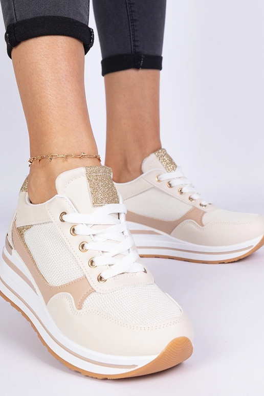Sneakers beige decorate con glitter e...