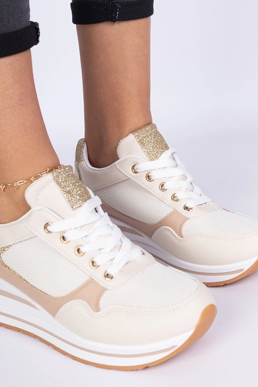 Sneakers beige decorate con glitter e...